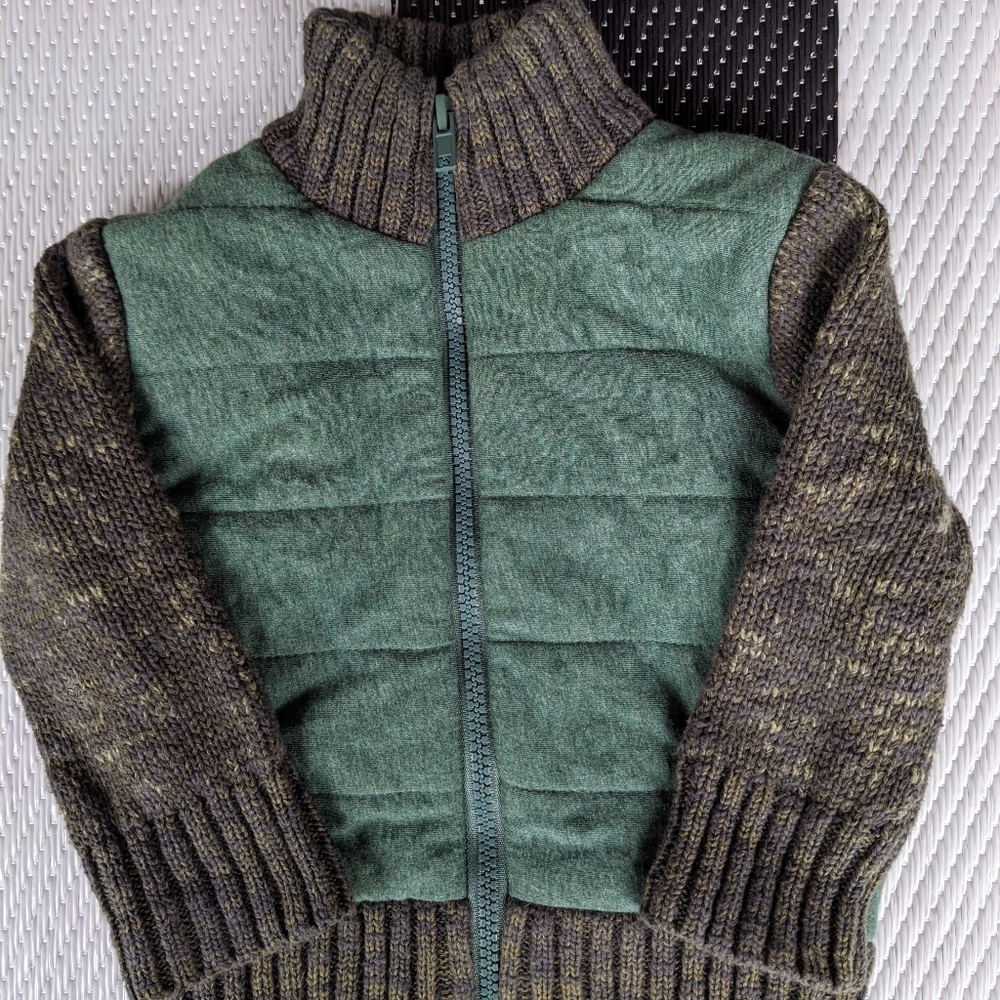 12M Zip Up Sweater, Olive Green, Fleece Lined